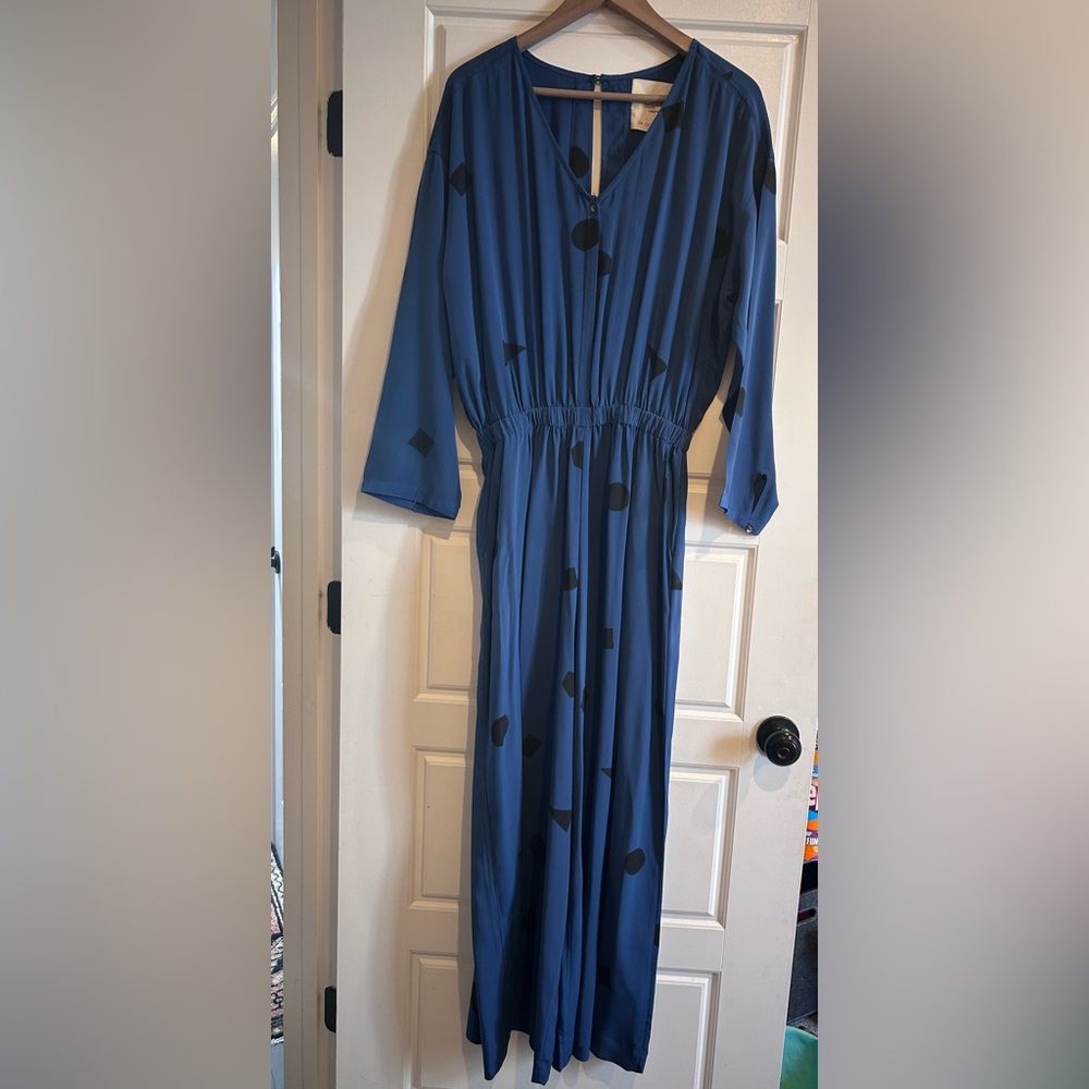 Seek collective blue silk wide leg jumpsuit